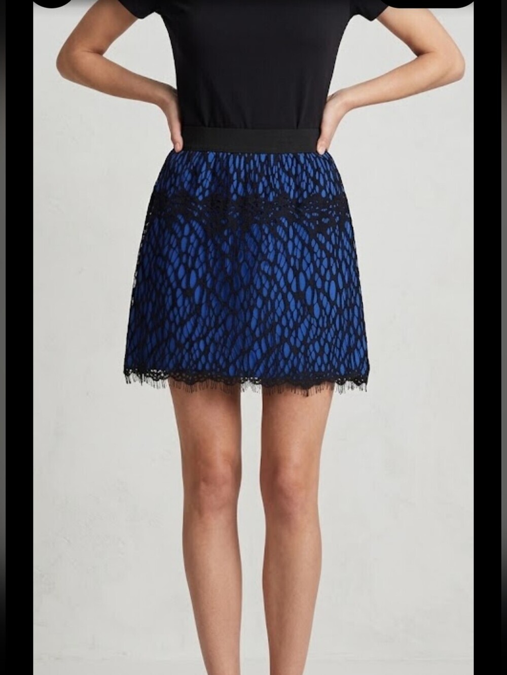 Robert Rodriguez Women's Skirt 4 Blue Black Webbing Overlay Fringe Hem